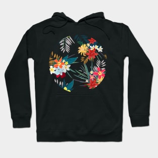 Frangipani, lily palm leaves tropical vibrant summer flower Hoodie